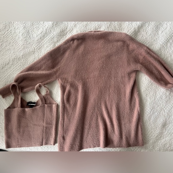 Express Dusty Pink TankTop Cami (NWT) and Cardigan Soft and Furry Sweater Set - Picture 7 of 11